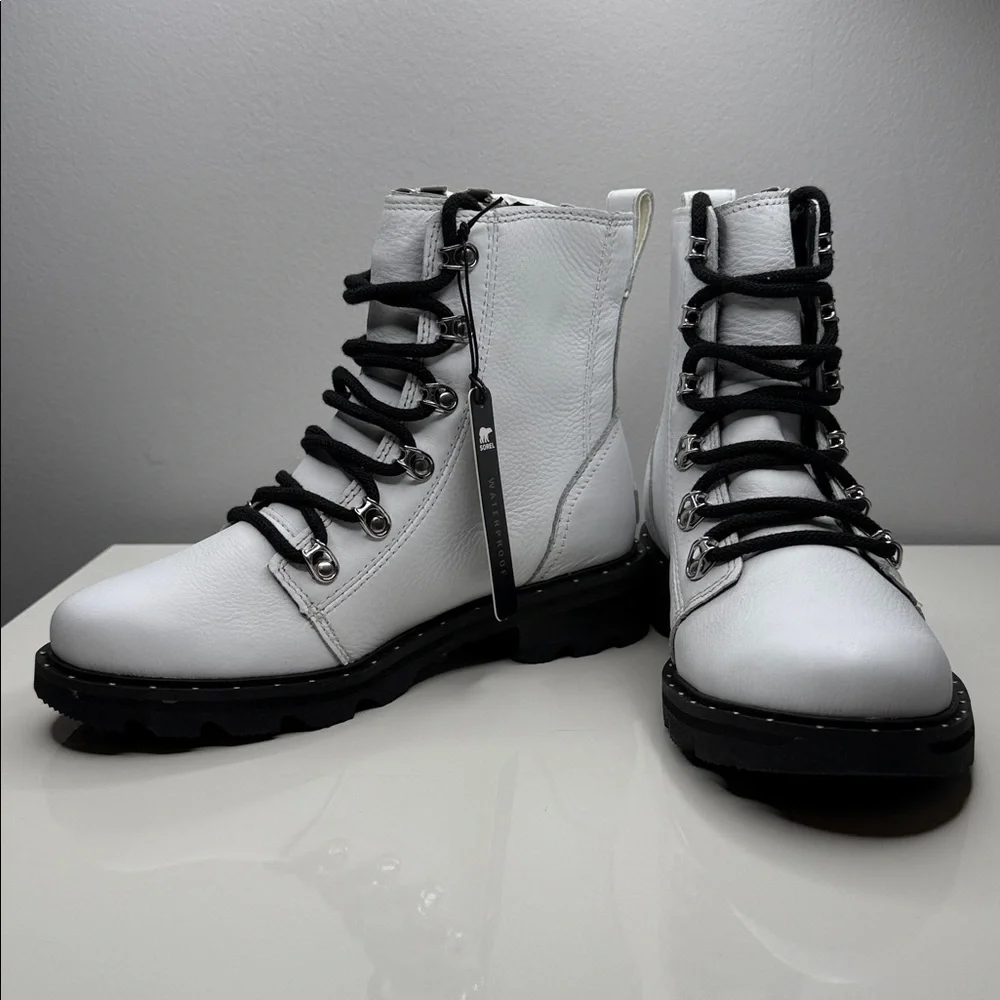NIB Sorel Lennox Lace White Leather Waterproof Boots - 6.5 - Picture 4 of 12